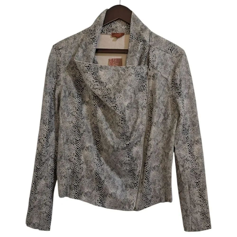 Scully Zip Drape Cross Over Snakeskin Print Jacket Size S NWT